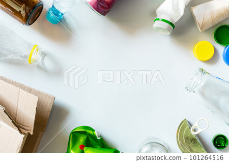 recycling concept - recycling materials on rustic background 101264516
