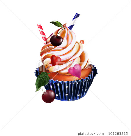 Cupcake, cake with white cream, decorated with berries 101265215
