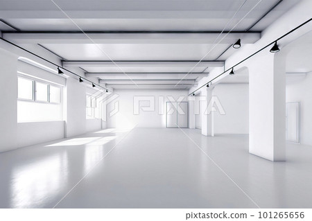 Minimalist look of a large all white empty loft - Stock Illustration  [101265656] - PIXTA