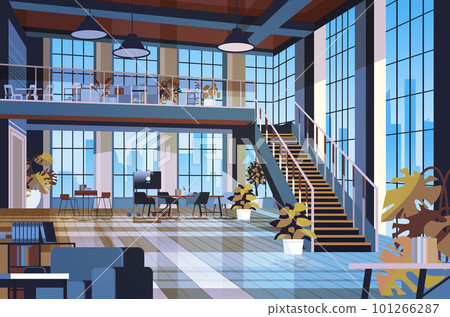 creative empty no people apartment modern loft interior of open space home office with furniture for corporate or freelance work 101266287