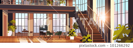 creative empty no people apartment modern loft interior of open space home office with furniture for corporate or freelance work 101266292