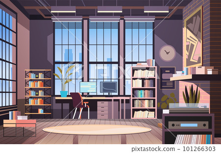 creative empty no people apartment modern loft interior of open space home office with furniture for corporate or freelance work 101266303