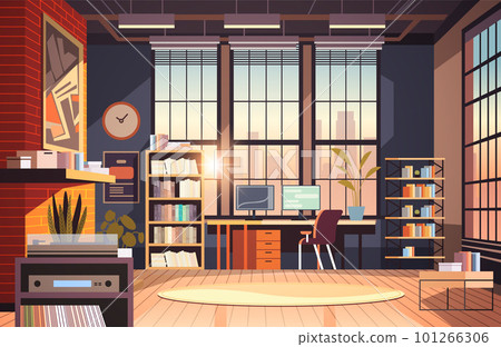 creative empty no people apartment modern loft interior of open space home office with furniture for corporate or freelance work 101266306