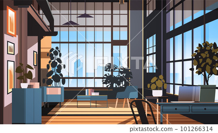 creative empty no people apartment modern loft interior of open space home office with furniture for corporate or freelance work creative empty no people apartment modern loft interior of open space home office with furniture for corporate or freelance work 101266314