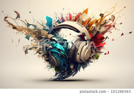 bunch of headphones exploding illustration generative ai 101266563