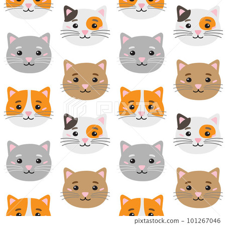 Vector seamless pattern of different cat face 101267046