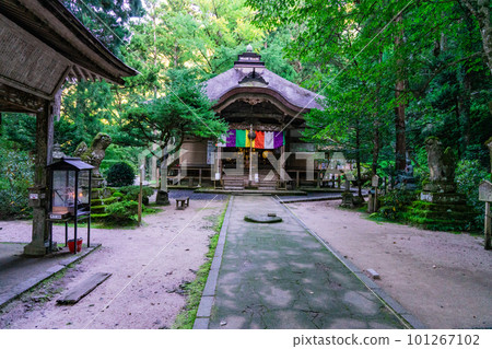 [Chugoku Sanjusan Kannon Sacred Site] 31st Sanbutsuji Temple Main Hall in Autumn Dusk Misasa Town, Tottori Prefecture 101267102