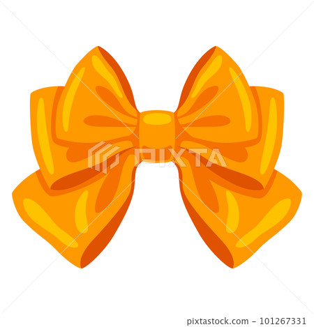 Yellow satin bow illustration. Ribbon with knot for card decoration and design. 101267331