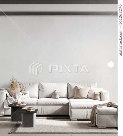 Minimalist modern living room interior background, living room mock up in scandinavian style, empty white wall mockup, 3d rendering 101268270