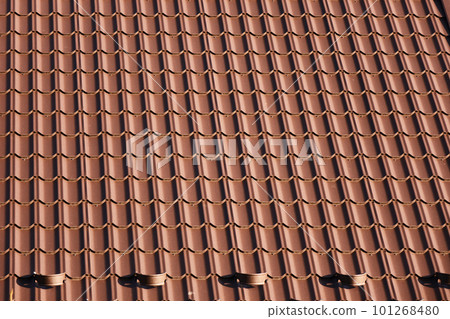 Brown corrugated metal roof pattern, full frame with copy space. Modern architecture, abstract background. 101268480