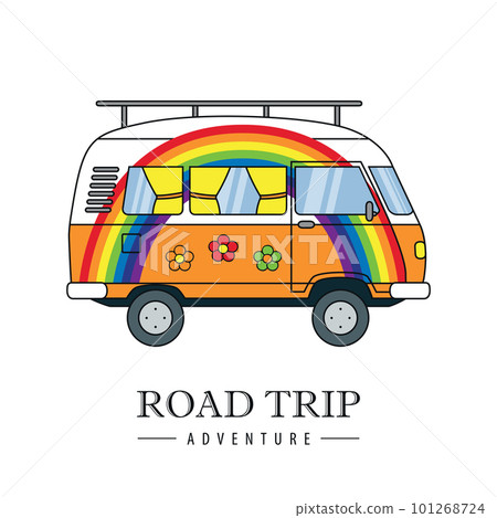 road trip adventure with hippie rainbow camper van 101268724