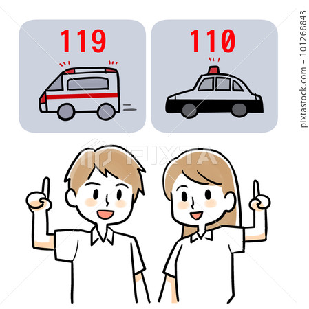 Student pointing to police car and ambulance Student pointing to police car and ambulance 101268843