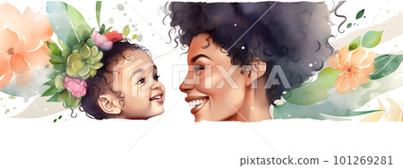 Mothers Day banner with POC mother and her child 101269281
