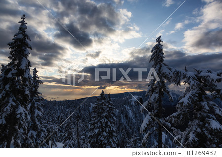 Canadian Mountain Landscape covered in Snow. Nature Background Canadian Mountain Landscape covered in Snow. Nature Background 101269432