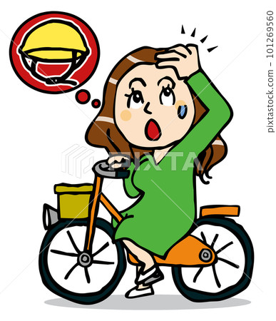 騎自行車的連體衣女人意識到她忘記了頭盔 101269560