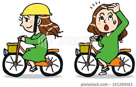 戴頭盔騎自行車的女人和注意到自己忘記戴頭盔的女人 2 件套 101269561