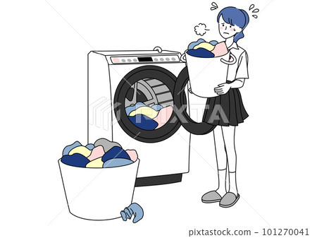 A high school girl who is fed up with a lot of laundry 101270041