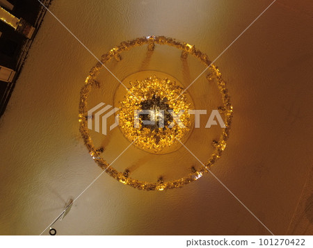 Mariupol New Year 2022. Before the war. Christmas tree near Drama theater now ruined. Beautiful decorations of the city. Peaceful city in the snow. 101270422