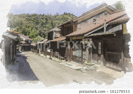 島根縣大田市 Iwami Ginzan 銀礦的水彩風格大森市景 島根縣大田市 Iwami Ginzan 銀礦的水彩風格大森市景 101270553