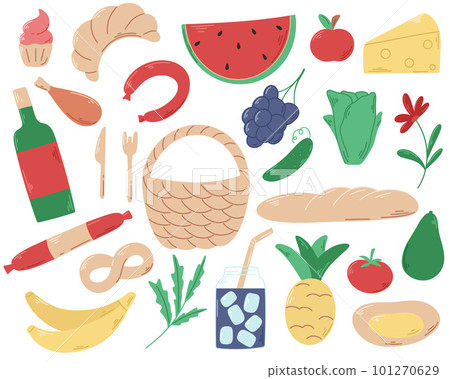 Hand drawn picnic food set 101270629