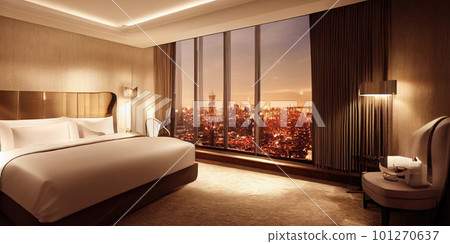 Luxury modern style bedroom, Interior of a hotel bedroom. Generative AI illustration Luxury modern style bedroom, Interior of a hotel bedroom. Generative AI illustration 101270637