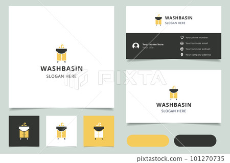 Washbasin logo design with editable slogan. Branding book and business card template. 101270735