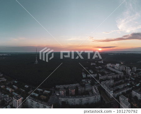 Aerial Kharkiv city sunrise, Pavlove Pole district 101270792