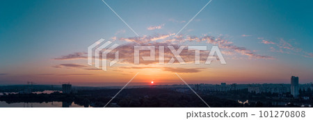 Aerial scenic sunrise sky panorama with clouds Aerial scenic sunrise sky panorama with clouds 101270808