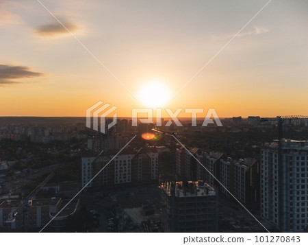 Aerial Kharkiv city center new buildings in sunset Aerial Kharkiv city center new buildings in sunset 101270843