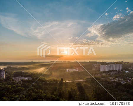 Aerial sunrise morning sky panorama Kharkiv city Aerial sunrise morning sky panorama Kharkiv city 101270878
