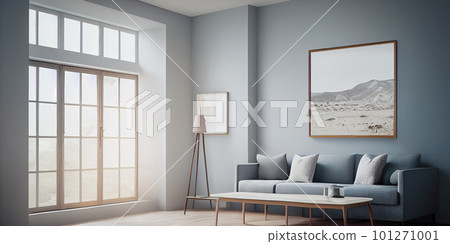 mock up poster frame in modern interior background, living room, Scandinavian style, Generative AI illustration. 101271001