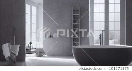 Luxury bathroom with marble. Modern interior hotel or home design with clean and elegance space. Natural lighting window. Generative AI illustration 101271375