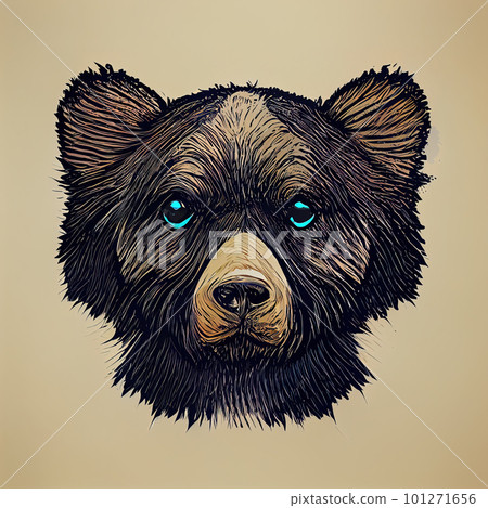 Graphic portrait of a bear. Blue-eyed teddy bear. Stylized beast avatar. AI-generated Graphic portrait of a bear. Blue-eyed teddy bear. Stylized beast avatar. AI-generated 101271656