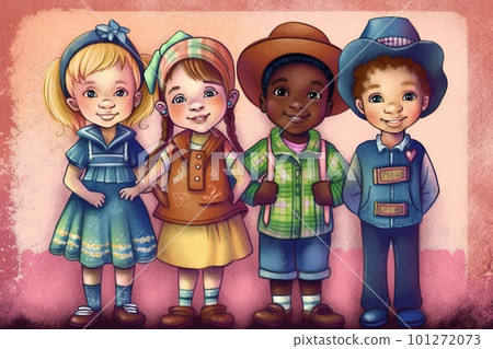 Group of children in ethnic traditional costumes. AI generative image Group of children in ethnic traditional costumes. AI generative image 101272073