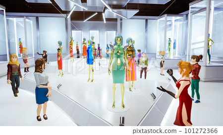 Metaverse avatars of people shopping in digital clothing shop, 3d render Metaverse avatars of people shopping in digital clothing shop, 3d render 101272366
