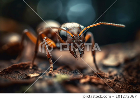 Macro Shot of Ant Carrying Leaf in Forest Habitat on Summer Day. Generative AI 101272367