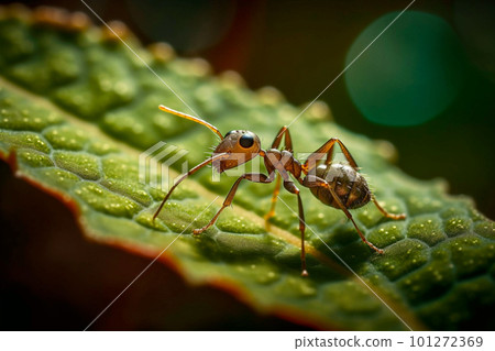 Macro Shot of Ant Carrying Leaf in Forest Habitat on Summer Day. Generative AI 101272369