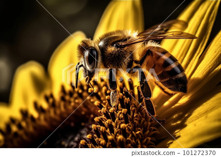 a busy bee collects nectar from a vibrant sunflower on a sunny day, showcasing the wild and fascinating life of insects. Generative AI a busy bee collects nectar from a vibrant sunflower on a sunny day, showcasing the wild and fascinating life of insects. Generative AI 101272370