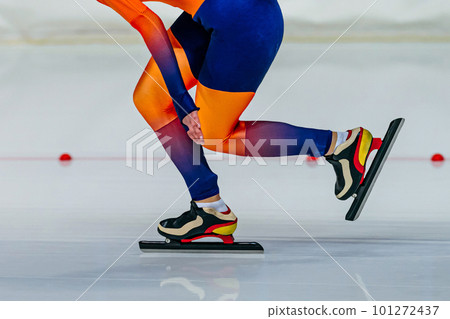 close-up female skaters in bright skin suit run in speed skating competition, winter sports games close-up female skaters in bright skin suit run in speed skating competition, winter sports games 101272437