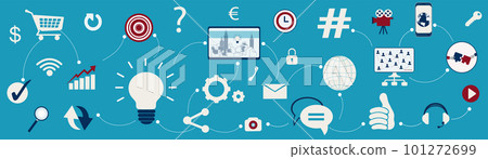 Web banner sharing social media communication technology. Signs and symbols Social network and marketing. Friends community concept. Connection and exchange ideas or data. Communicate news 101272699
