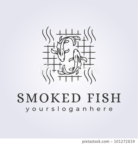 smoked or grill fish logo line art vector illustrtaion design salmon fish 101272819