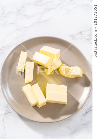 Softened sticks of unsalted butter on in the microwave. Softened sticks of unsalted butter on in the microwave. 101273051