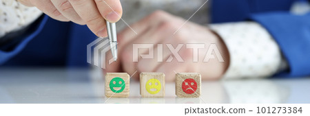 Emotion face symbol on wooden cube blocks Emotion face symbol on wooden cube blocks 101273384