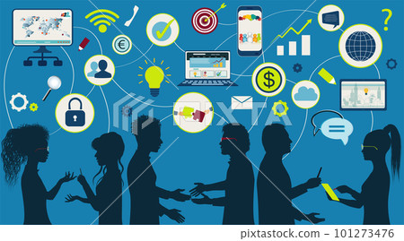 Sharing ideas and technology for the future. Communication and network multi-ethnic group people. Connection and exchange of ideas - data or questions. Upload and download data. Mind Map 101273476