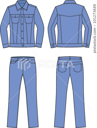 Womans jean jacket and jeans. Front and back. Womans jean jacket and jeans. Front and back. 101273689