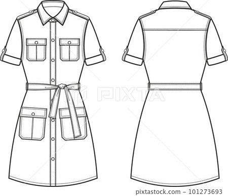 Womans short sleeve safari dress. Womans short sleeve safari dress. 101273693