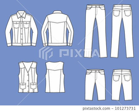 Womans jean jacket clothes. Front and back. Womans jean jacket clothes. Front and back. 101273731