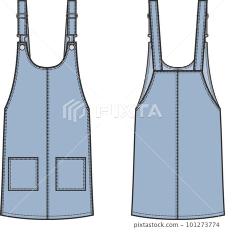 Womans jean sleeveless dress. Front and back. 101273774