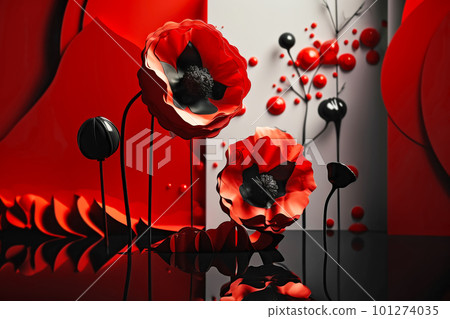 Red poppies as a symbol of memory for the fallen in the war. VE-Day, World War remembrance day. Generative AI illustration, creative composition Red poppies as a symbol of memory for the fallen in the war. VE-Day, World War remembrance day. Generative AI illustration, creative composition 101274035