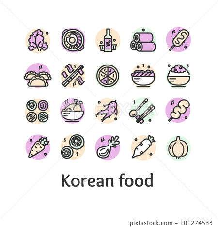 Korean Food Sign Color Thin Line Icon Set. Vector Korean Food Sign Color Thin Line Icon Set. Vector 101274533